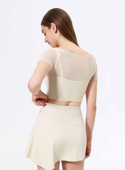 Mesh Sport Crop T-Shirts with Built-in Chest Pad
