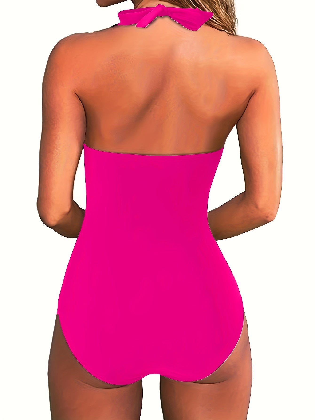 V Neck Halter Tie Neck One Piece Bathing Suit