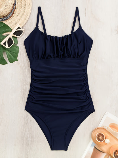 Plain Ruched One-piece Swimsuit