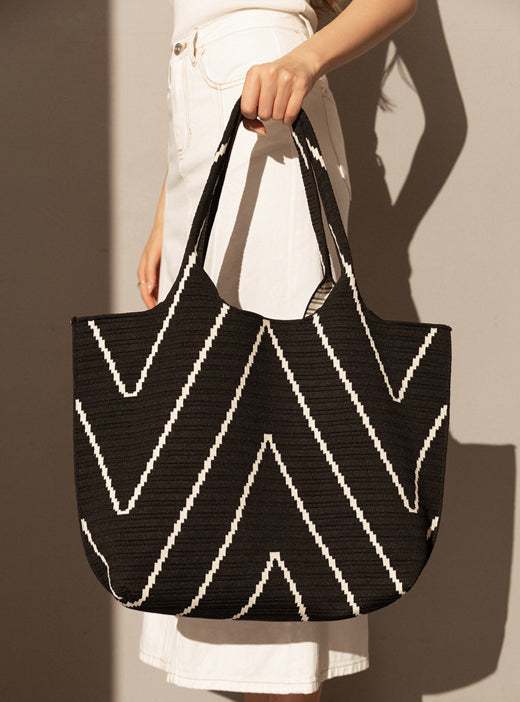 Polyester Large Knitted Handbag | Stylish &amp; Spacious Everyday Tote