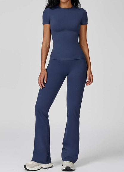 Sports Wear with Short Sleeve T-Shirt and Flared Leg Pants