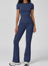Sports Wear with Short Sleeve T-Shirt and Flared Leg Pants