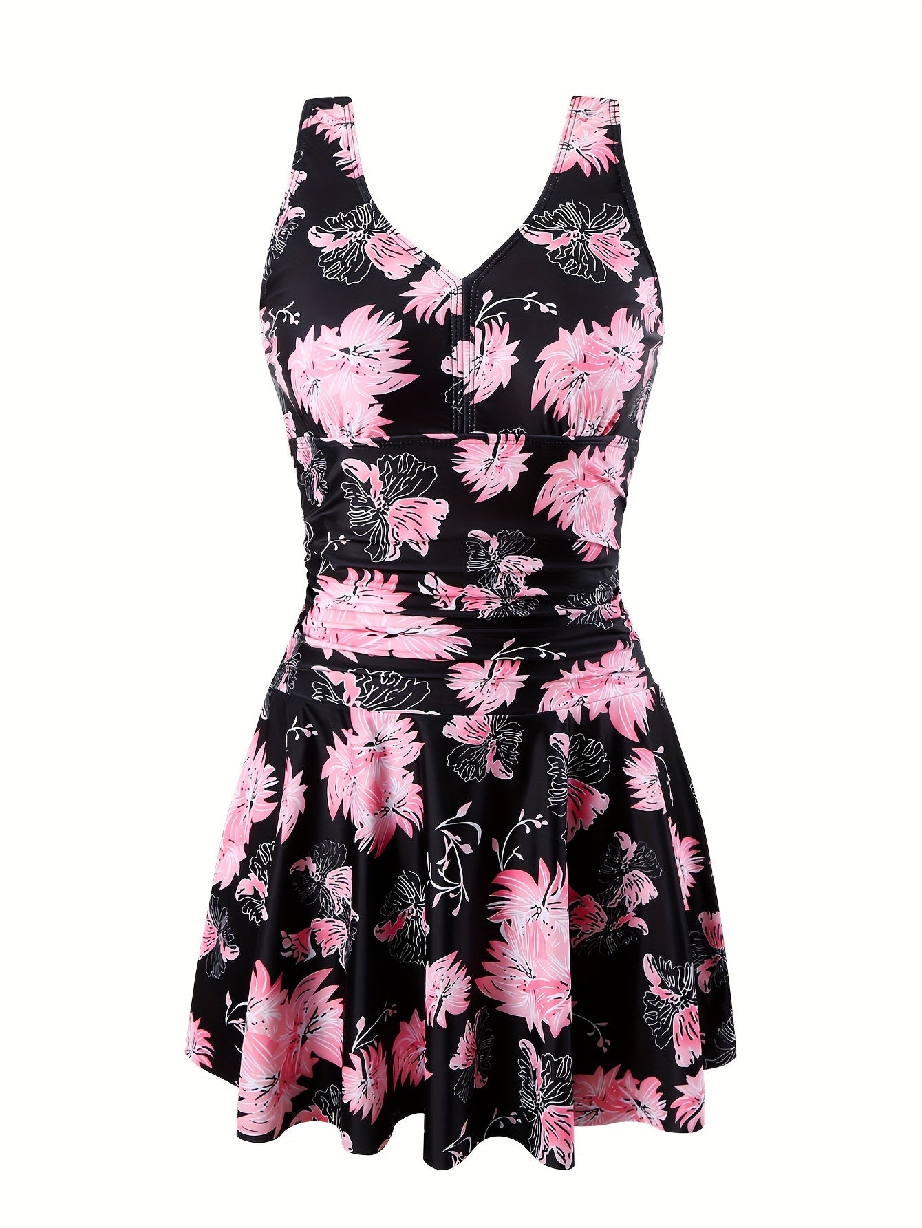 Elegant Floral One-Piece Swimsuit with V-Neck