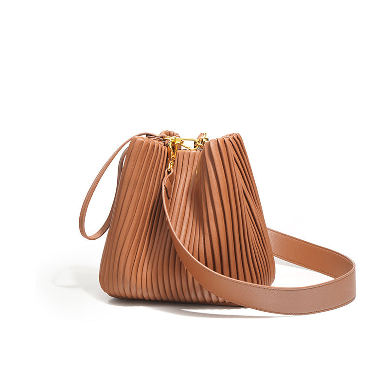 Solid Color Leather Bucket Bag