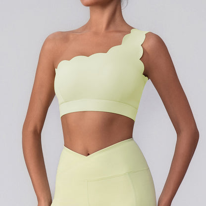Wavy One Shoulder Sports Bra Tank Top with Removable Pads