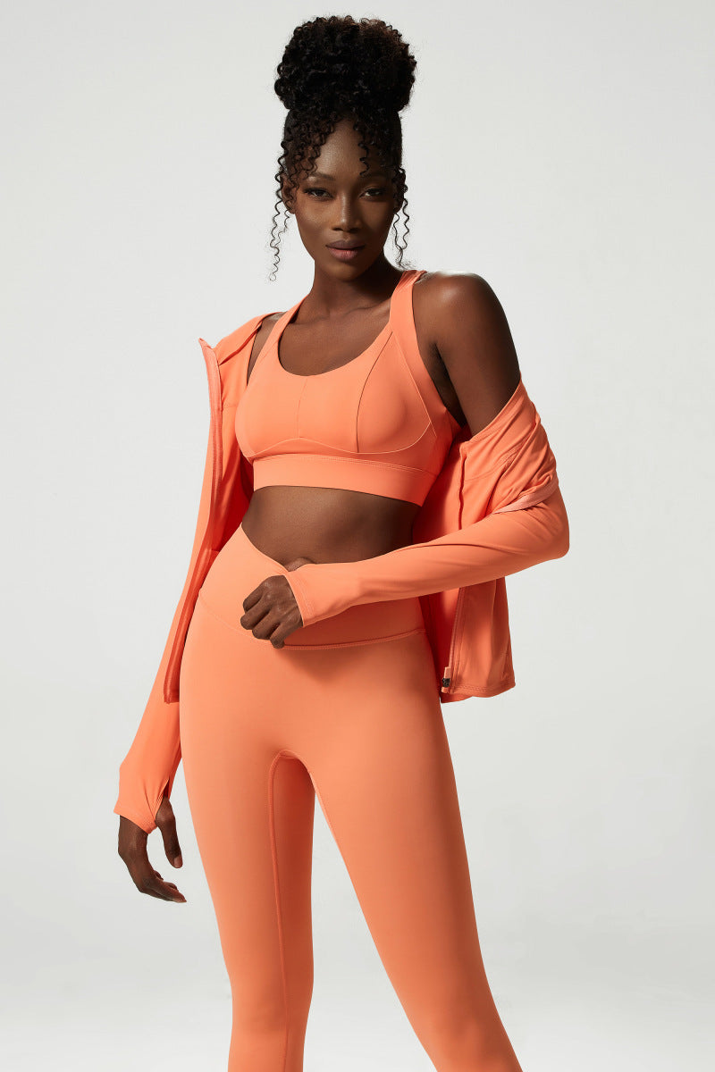 3 Pcs Fitness Sportswear Set with Bra, Coat and Leggings