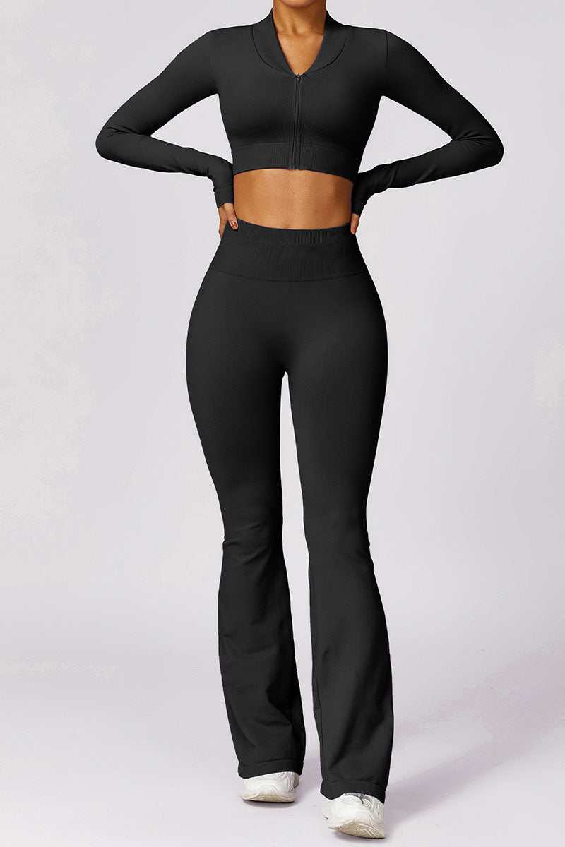 Two Pieces Yoga Set | Crop Top &amp; Flared Hem Bottom for Stylish Comfort