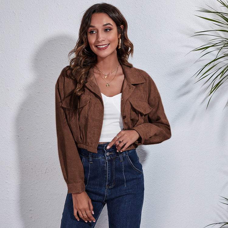 Corduroy Cropped Lapel Jacket | Trendy &amp; Versatile Outerwear