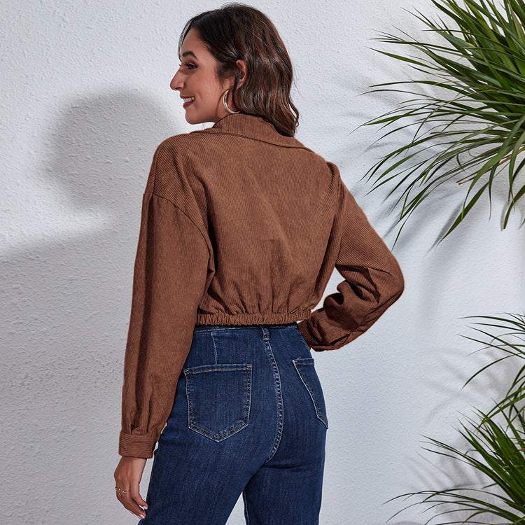 Corduroy Cropped Lapel Jacket | Trendy &amp; Versatile Outerwear