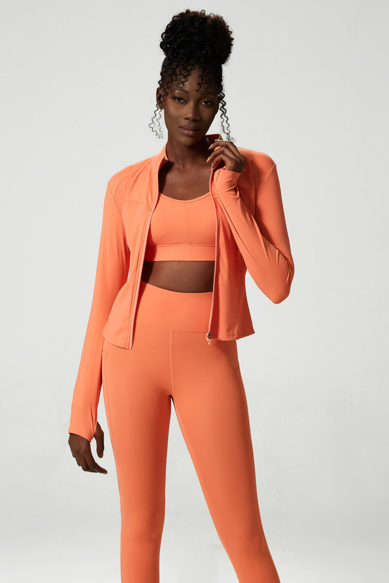 3 Piece Yoga Sets with Long Sleeve Jacket Bra and Legging