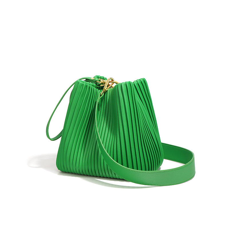 Solid Color Leather Bucket Bag