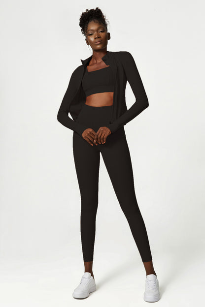 3 Piece Yoga Sets with Long Sleeve Jacket Bra and Legging