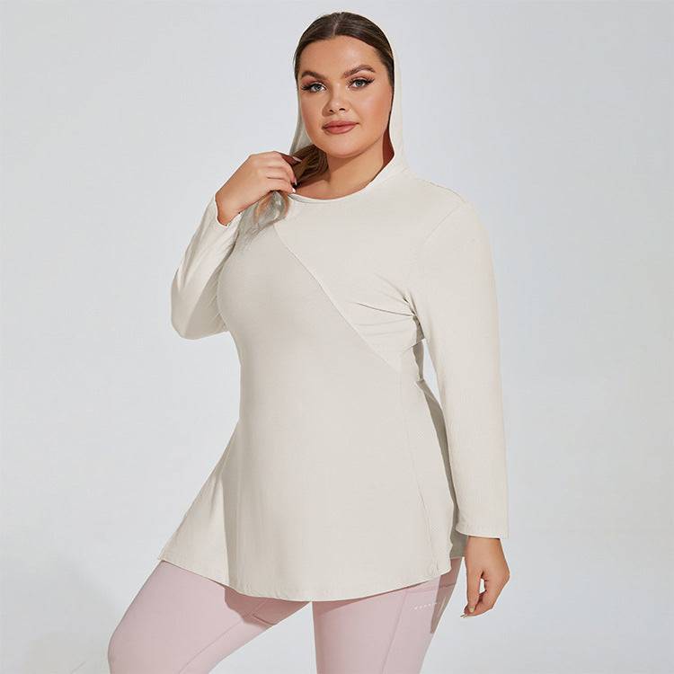 Plus Size Yoga Long Sleeve Hooded T-Shirt | Comfortable &amp; Stylish