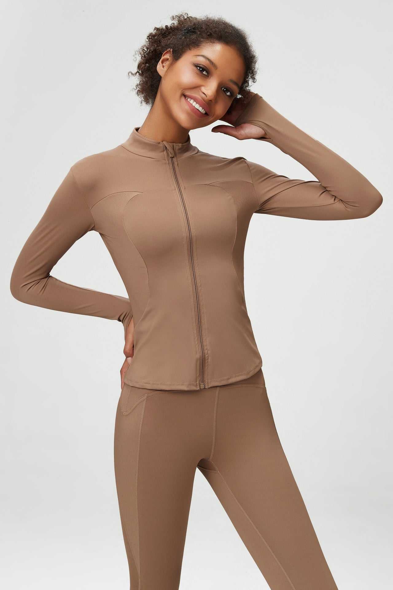 Women Slim Fit Yoga Coat with Front Zipper: Sporty &amp; Sleek