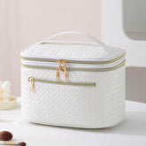 Large Portable Double Layer Makeup Bag Leather Cosmetic Bag
