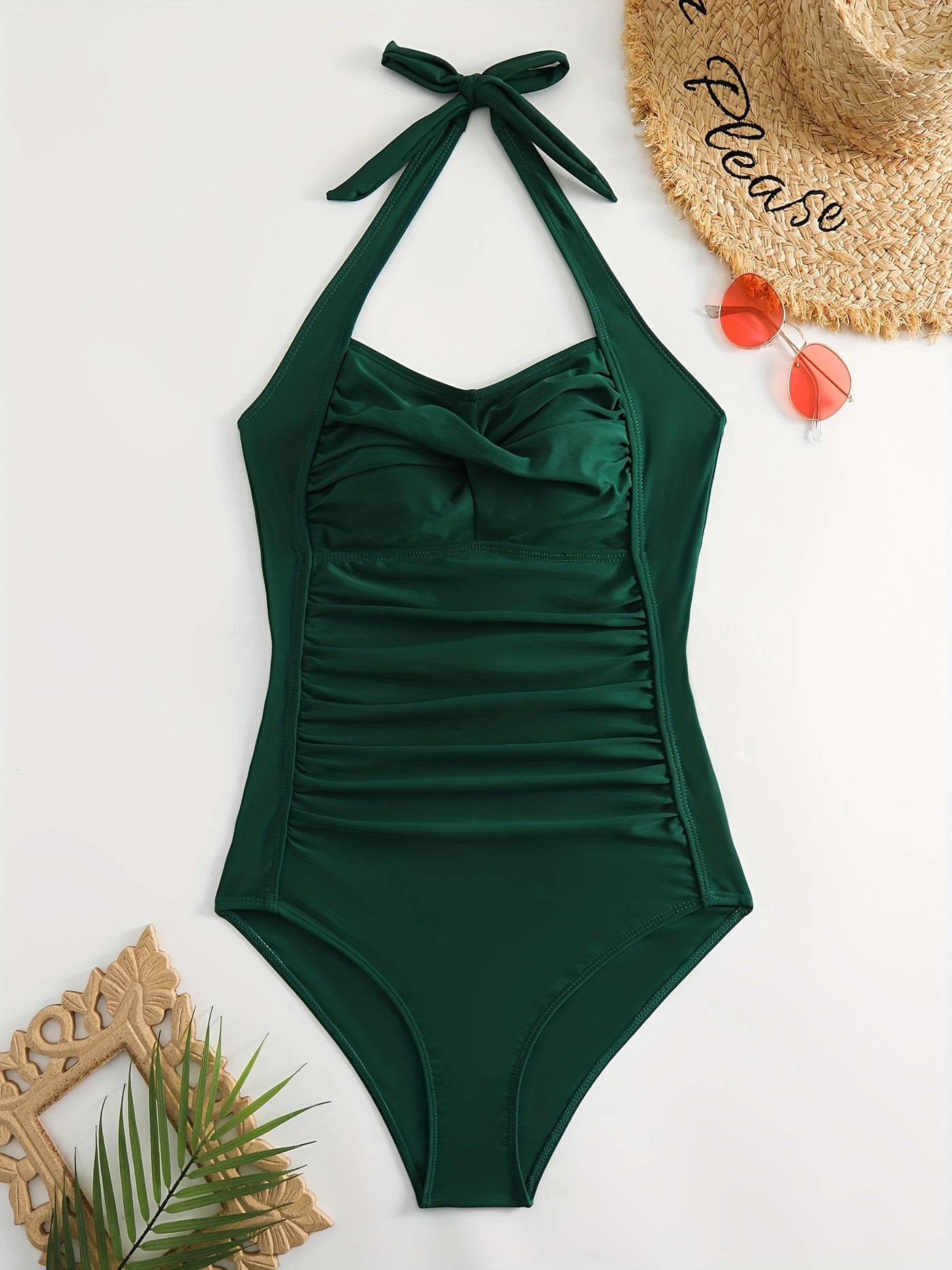 Ruched Halter Backless One-Piece Swimsuit - Create Sexy Silhouette