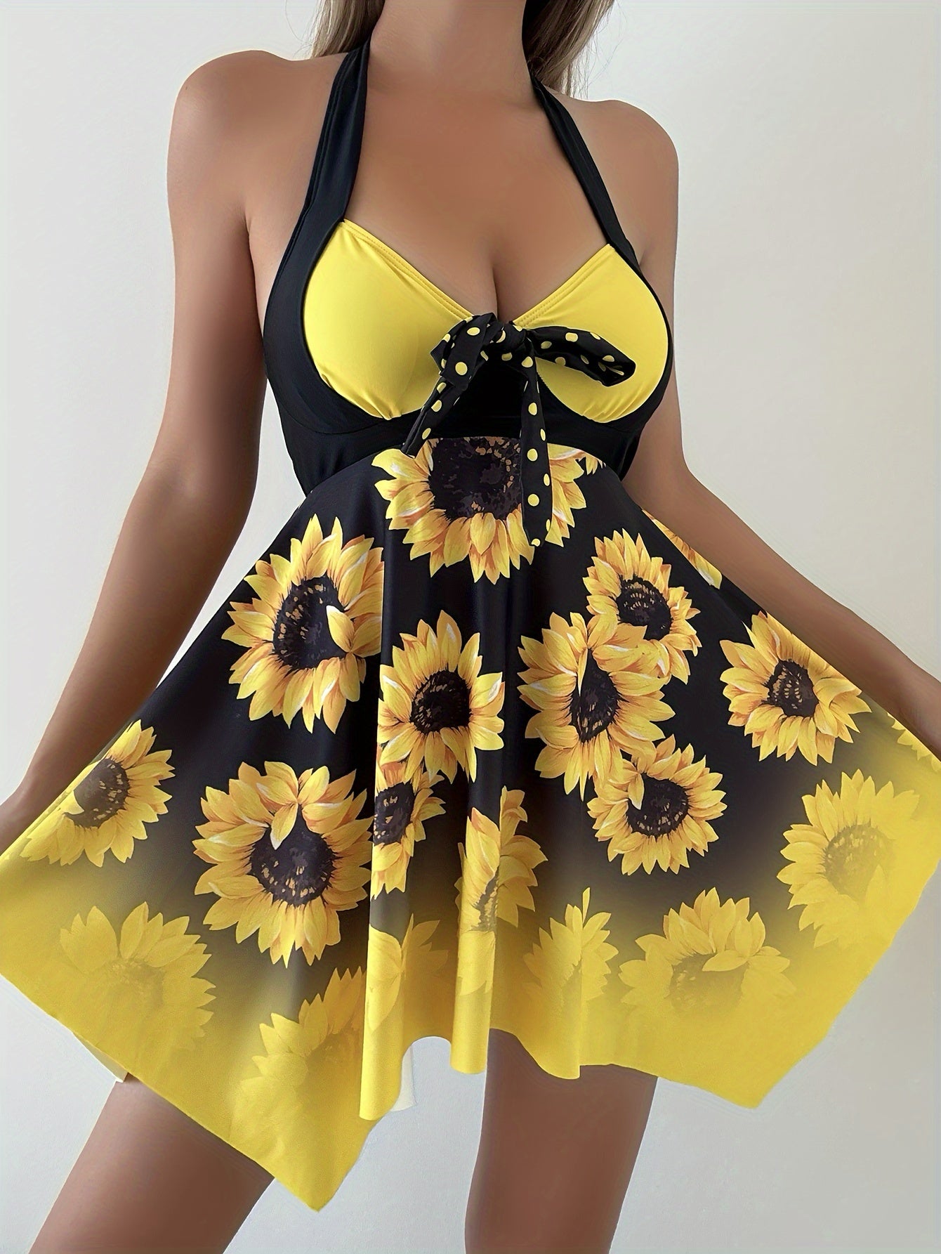 Vibrant Sunflower Print Two-Piece Tankini Set