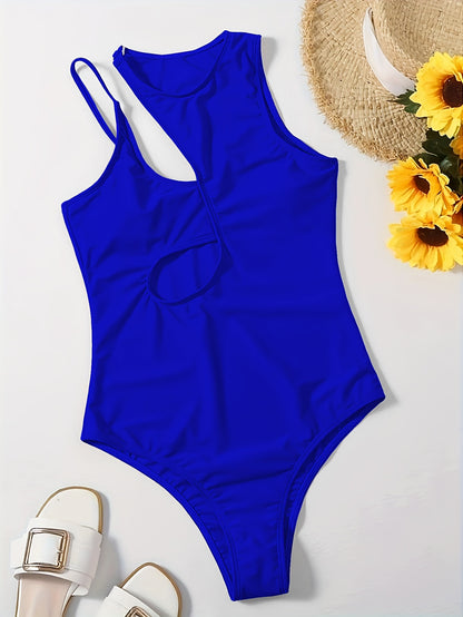 Asymmetric Cut Out One Piece Stretchy Swimsuit