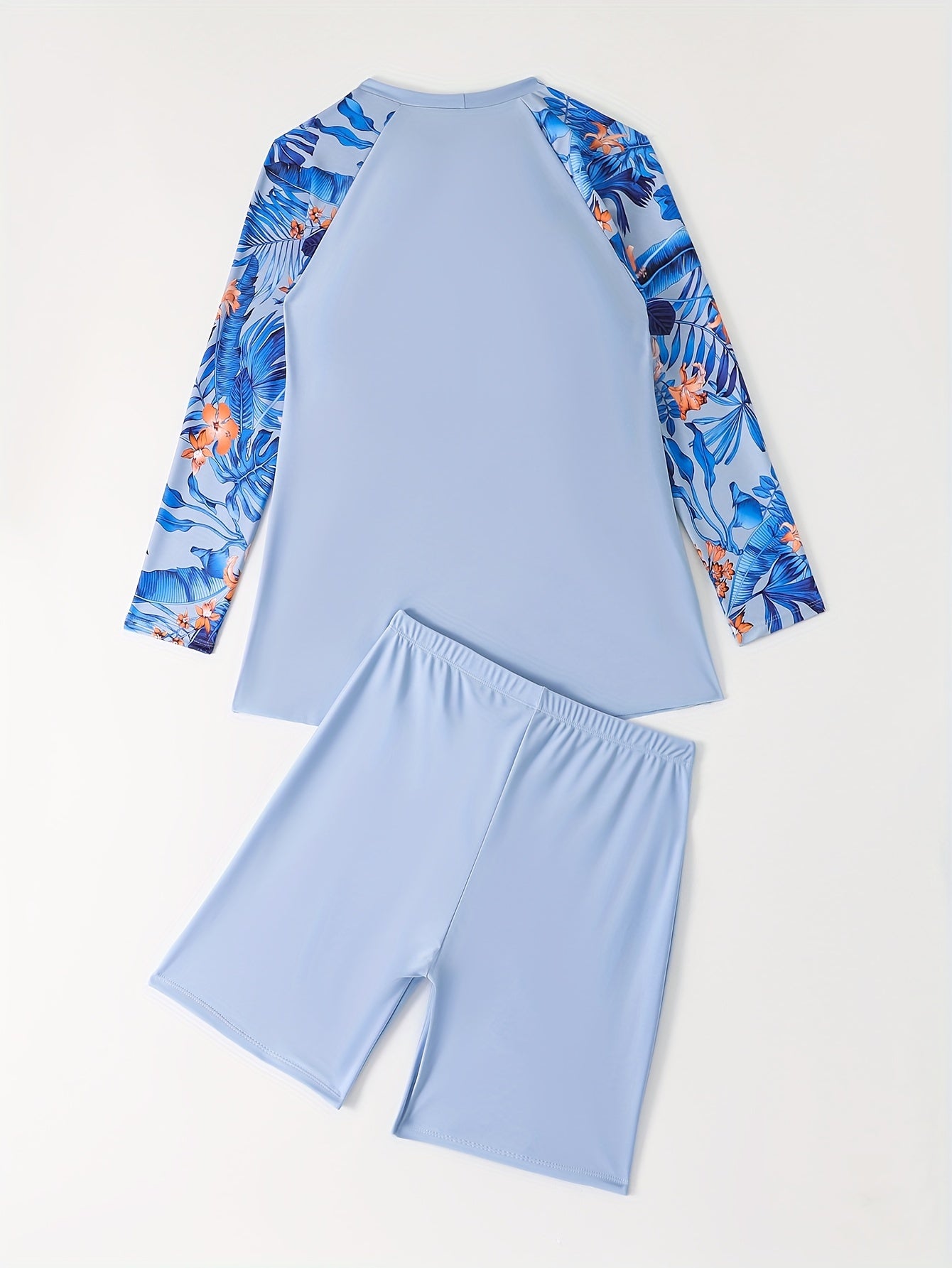 Plus Size Tropical Long Sleeves Swimwear Set