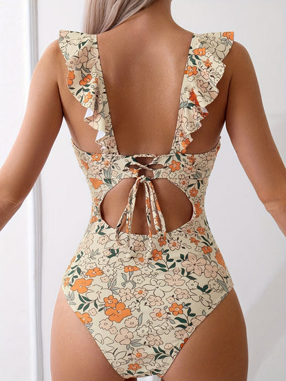 Floral Pattern Fashion One-piece Swimsuit