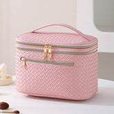 Large Portable Double Layer Makeup Bag Leather Cosmetic Bag