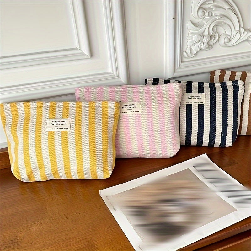 Striped Pattern Zipper Cosmetic Bag