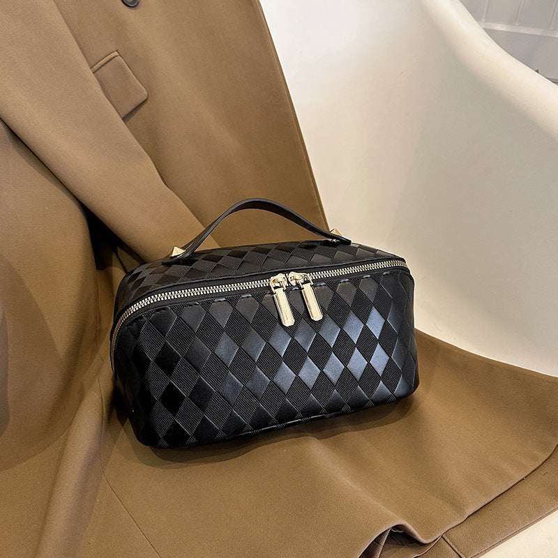 PU Leather Diamond Lattice Makeup Bag | Perfect for Travel and Home