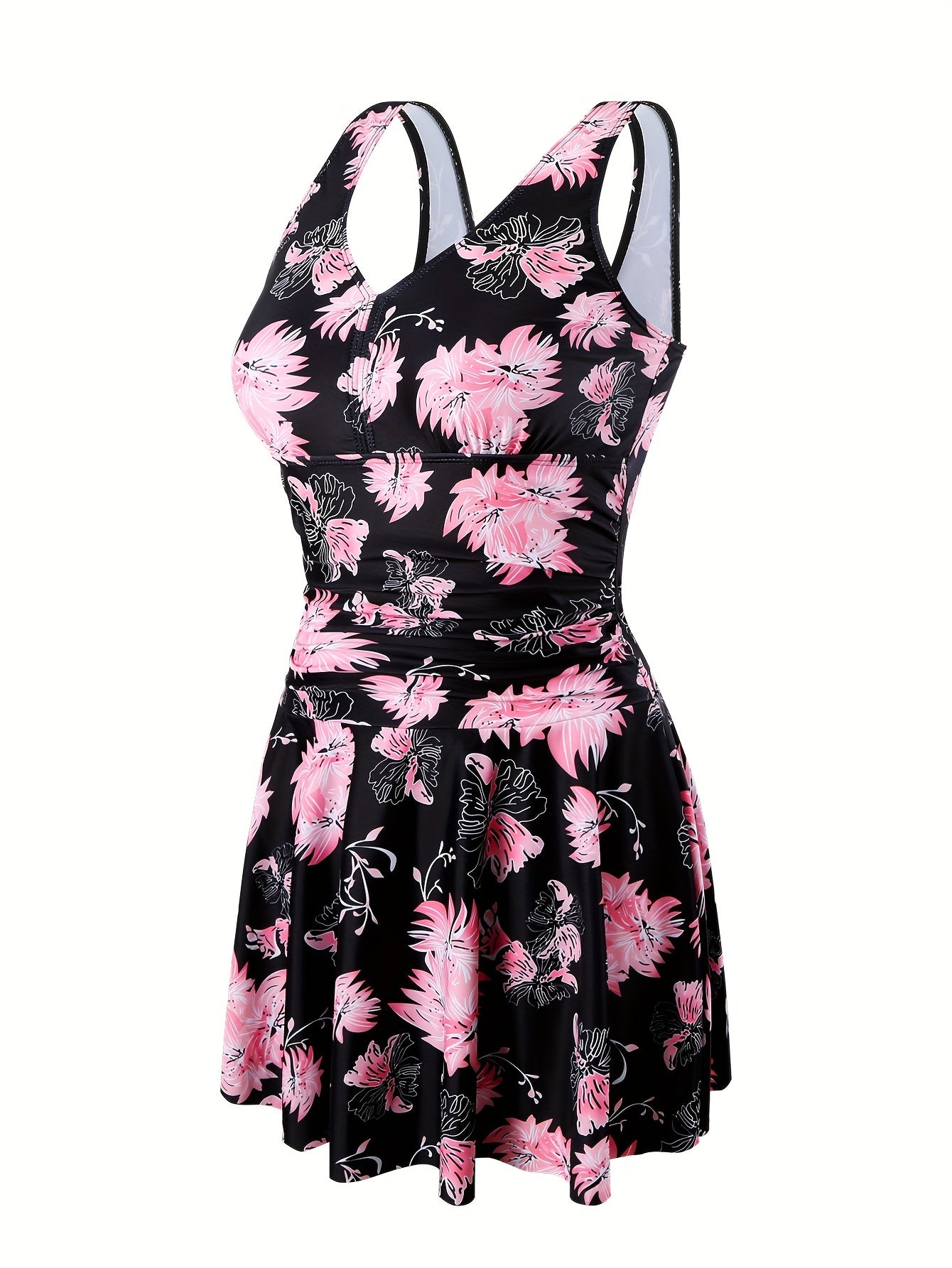 Elegant Floral One-Piece Swimsuit with V-Neck