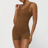 Hollow Back One Piece Workout Short Jumpsuit