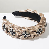Hand Silks Satins Braided Headband with Four Leaf Flower Rhinestones