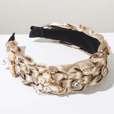 Hand Silks Satins Braided Headband with Butterfly Rhinestones