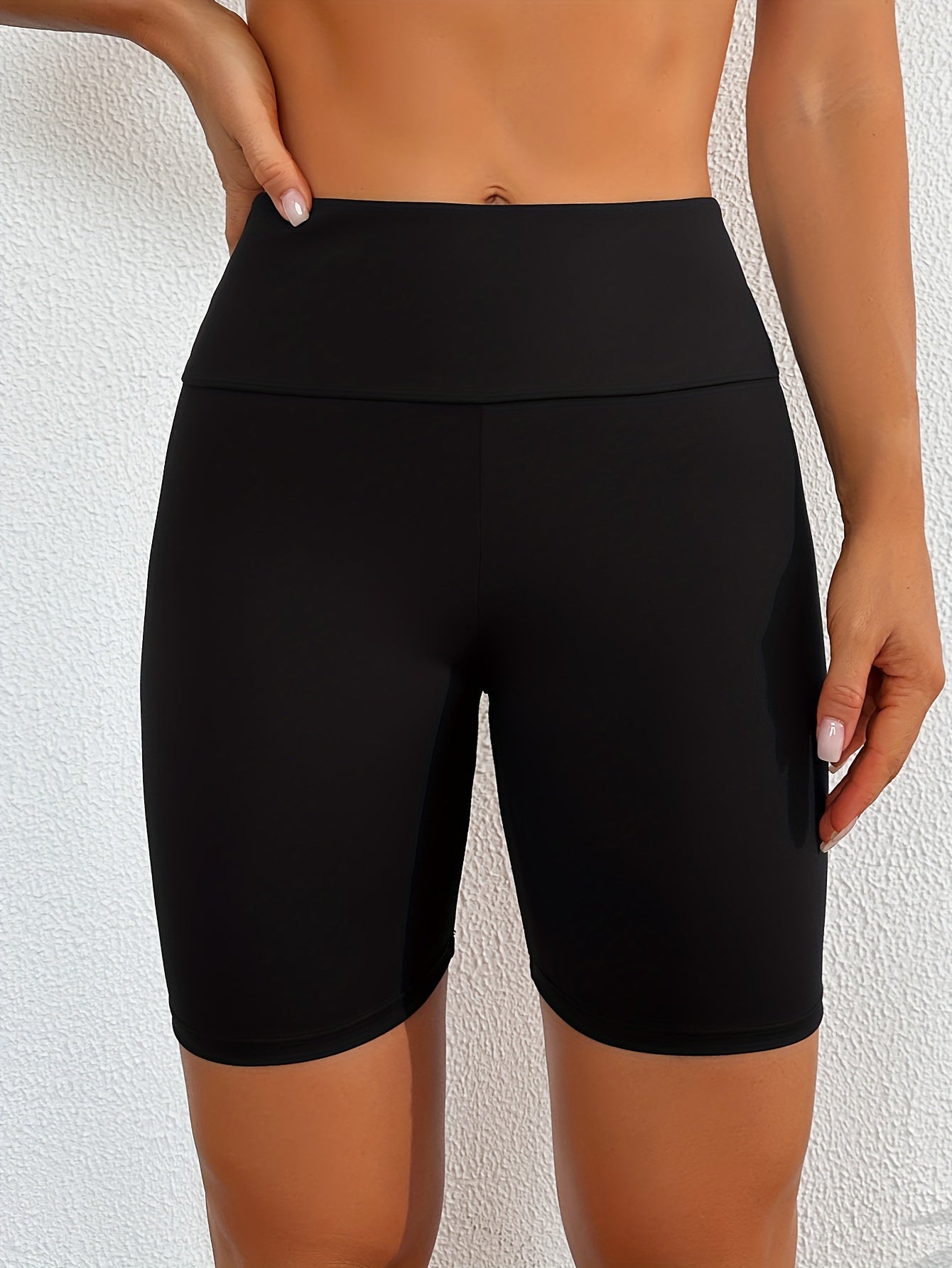 High Waist Stretchy Bermuda Swim Shorts