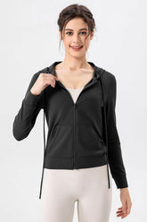 Zip Up Hooded Active Outerwear with Drawstring