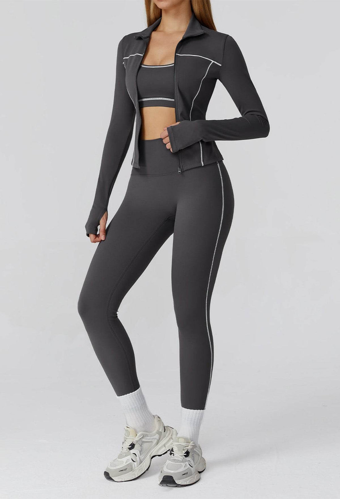 3 Pieces Athletic Wear with Sports Bra, Jacket and Legging