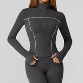 Cropped Running Jacket Slim Fit Athletic Top with Thumb Hole
