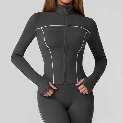 Cropped Running Jacket Slim Fit Athletic Top with Thumb Hole