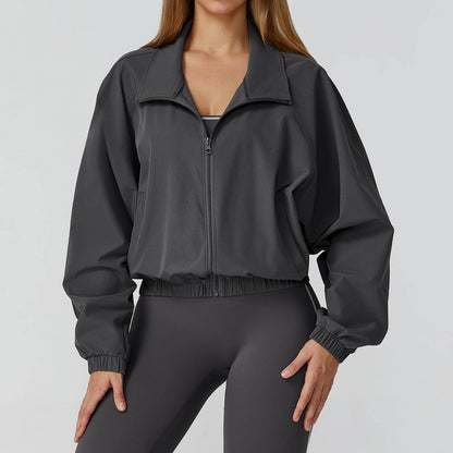 Full Zip Athletic Jacket Cropped Coats with Pockets