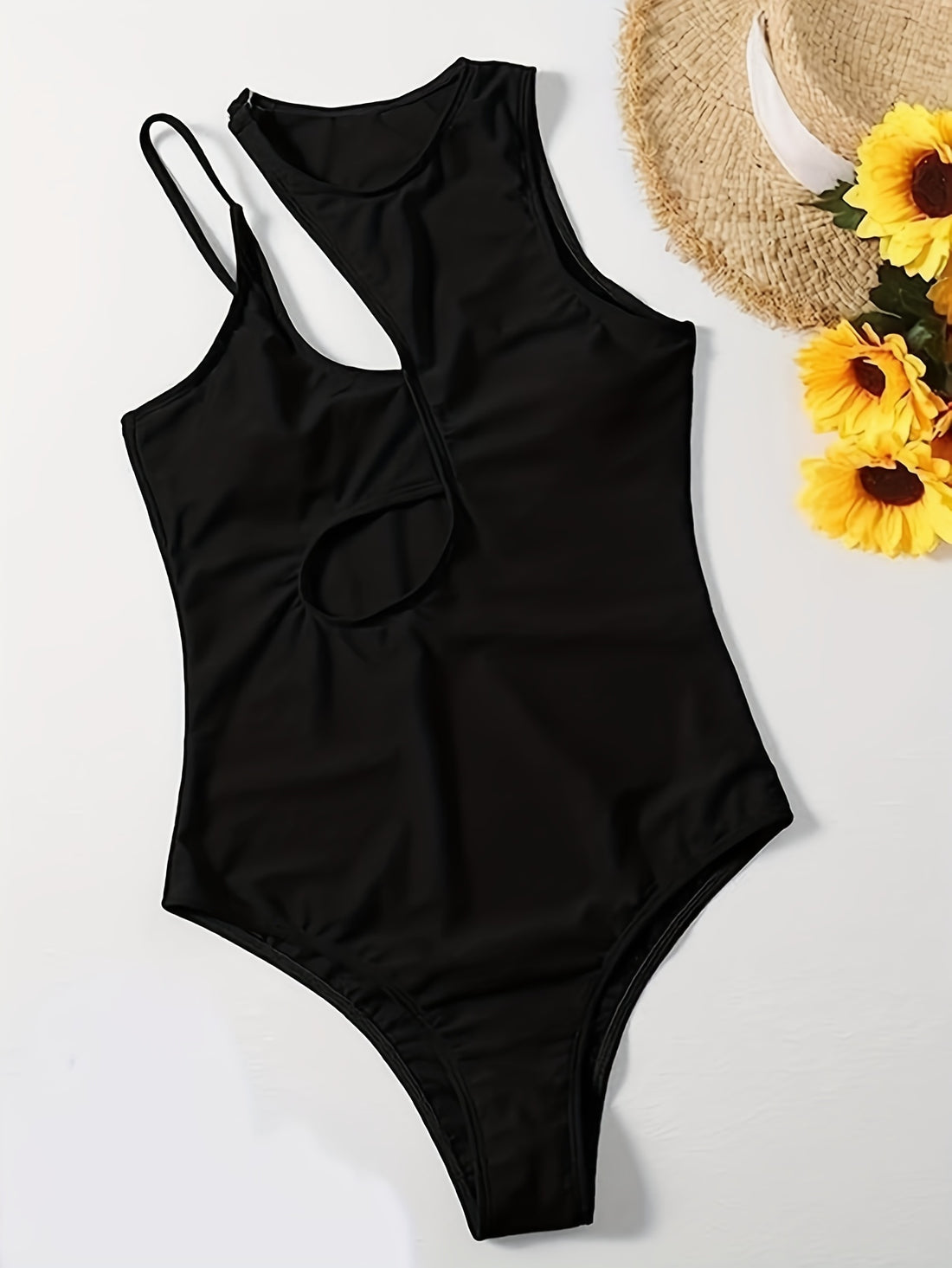 Asymmetric Cut Out One Piece Stretchy Swimsuit