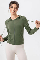 Zip Up Hooded Active Outerwear with Drawstring