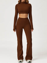Sport Set with Turtleneck Long Sleeve Crop Top and Flared Pant