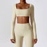 Square Neck Yoga Crop Tops Long Sleeve T-Shirt