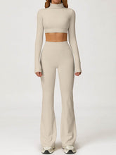 Sport Set with Turtleneck Long Sleeve Crop Top and Flared Pant