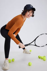 Cross Button Slim Yoga Long Sleeve T-Shirt