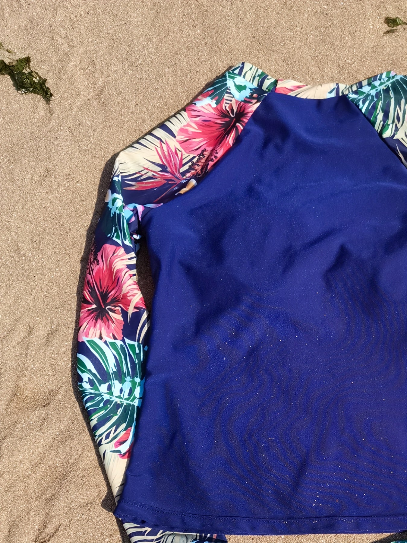 2-Piece Blue Floral Long Sleeve Swimsuit