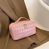 PU Leather Diamond Lattice Makeup Bag