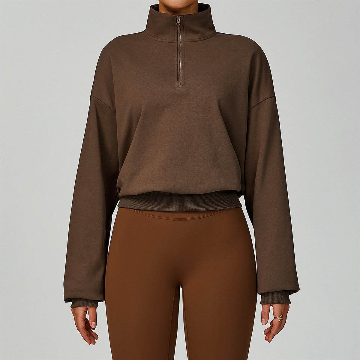 Half Zip Long Sleeve Crop Top Sports Sweatshirt