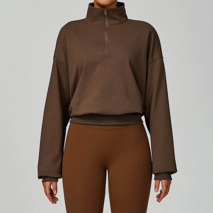 Half Zip Long Sleeve Crop Top Sports Sweatshirt