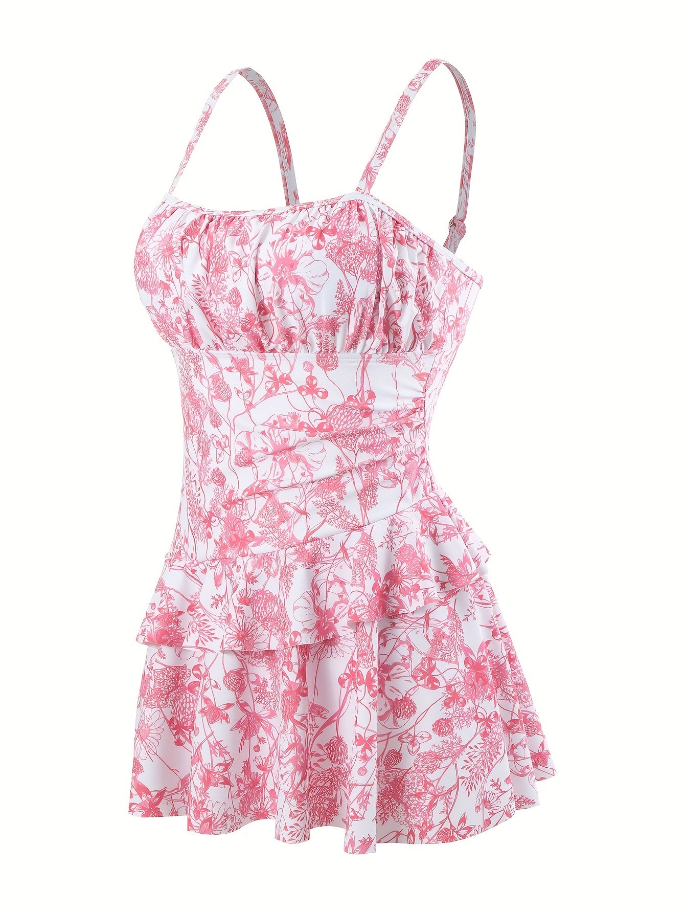 Chic Botanical Ruffled Skirted One-Piece Swimsuit