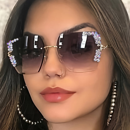 Rhinestone Inlaid Frame Glasses