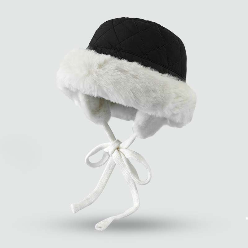 Warm Plush Bucket Hat with Earmuffs Chin Strap